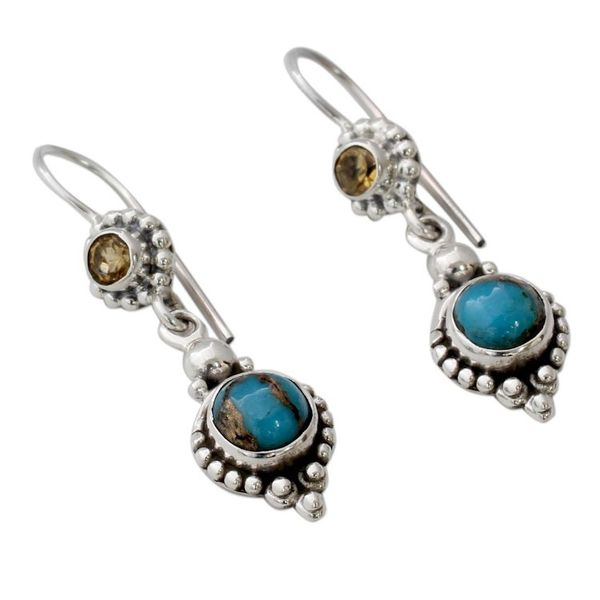 Alternate image for Citrine Sterling Silver Earrings with Composite Turquoise Sweet Reverie