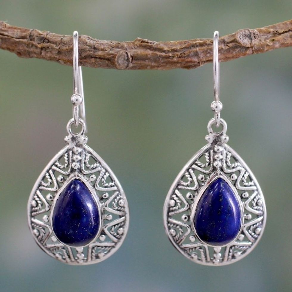 Fair Trade Lapis Lazuli Handcrafted Earrings 'Timeless Ganges'