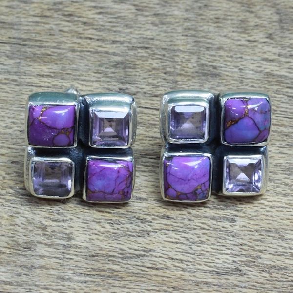 Alternate image for Amethyst and Purple Composite Turquoise Button Earrings Lilac Bliss