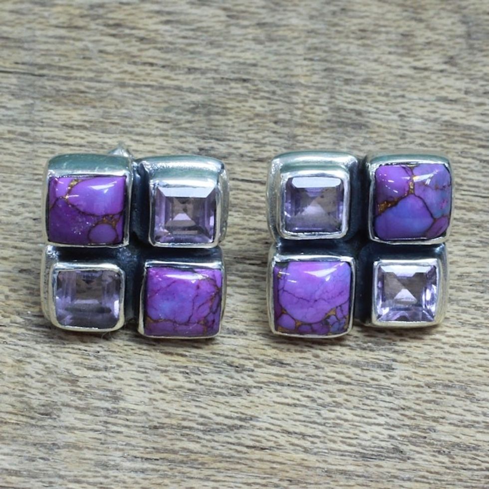 Amethyst and Purple Composite Turquoise Button Earrings 'Lilac Bliss'