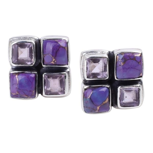 Alternate image for Amethyst and Purple Composite Turquoise Button Earrings Lilac Bliss