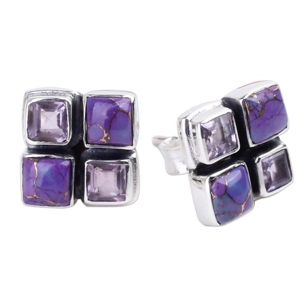 Alternate image for Amethyst and Purple Composite Turquoise Button Earrings Lilac Bliss