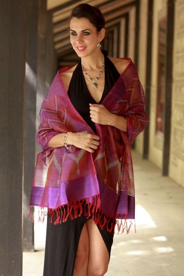 Alternate image for Purple Red Silk Shawl Wrap from India Midnight Fantasy