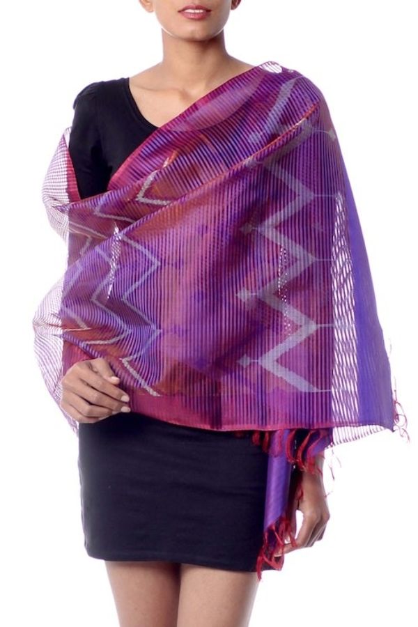 Alternate image for Purple Red Silk Shawl Wrap from India Midnight Fantasy