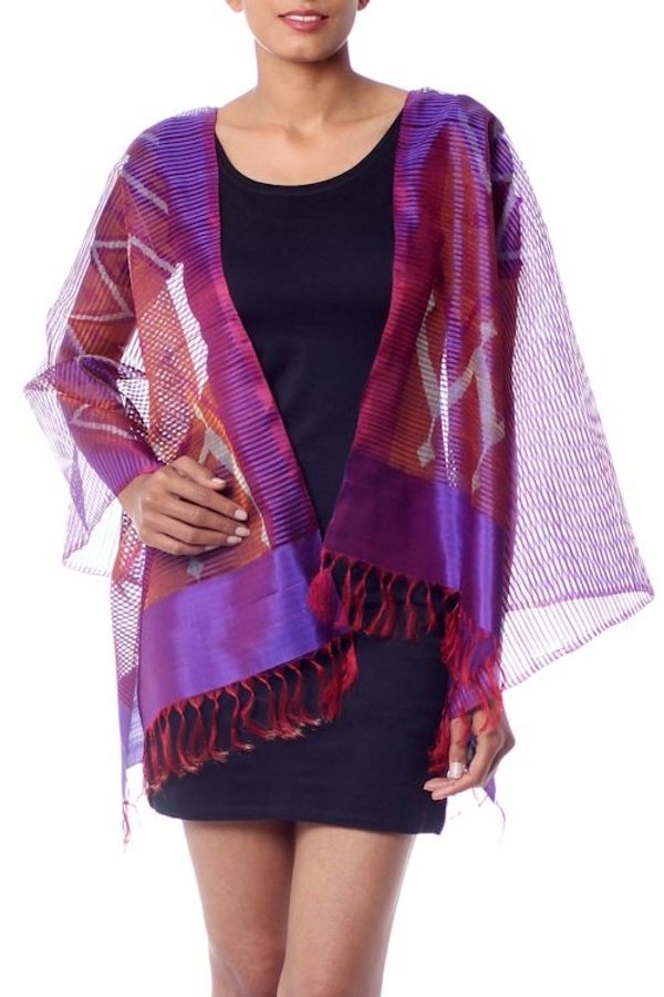 Alternate image for Purple Red Silk Shawl Wrap from India Midnight Fantasy