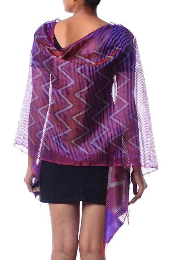 Alternate image for Purple Red Silk Shawl Wrap from India Midnight Fantasy