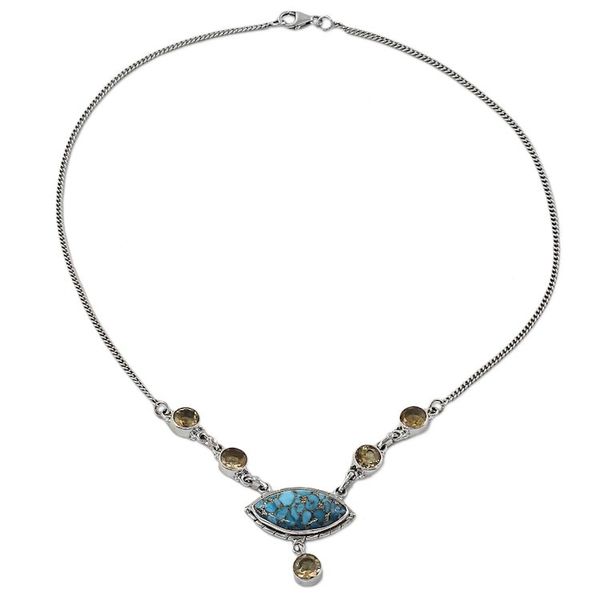 Alternate image for Composite Turquoise and Citrine Pendant Necklace India Protective Eye in Light Blue