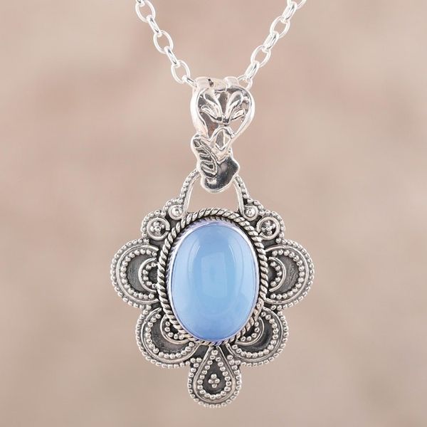 Alternate image for Handcrafted Antique Style Silver and Chalcedony Necklace Blue Antique Radiance