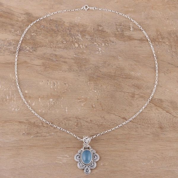 Alternate image for Handcrafted Antique Style Silver and Chalcedony Necklace Blue Antique Radiance