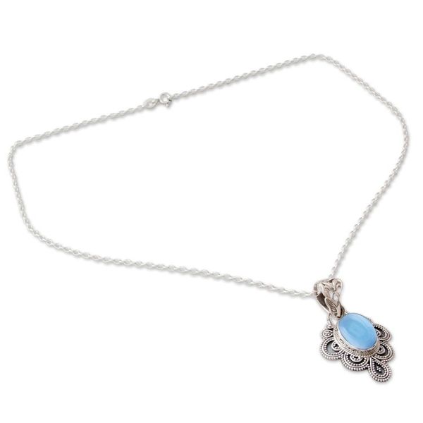 Alternate image for Handcrafted Antique Style Silver and Chalcedony Necklace Blue Antique Radiance