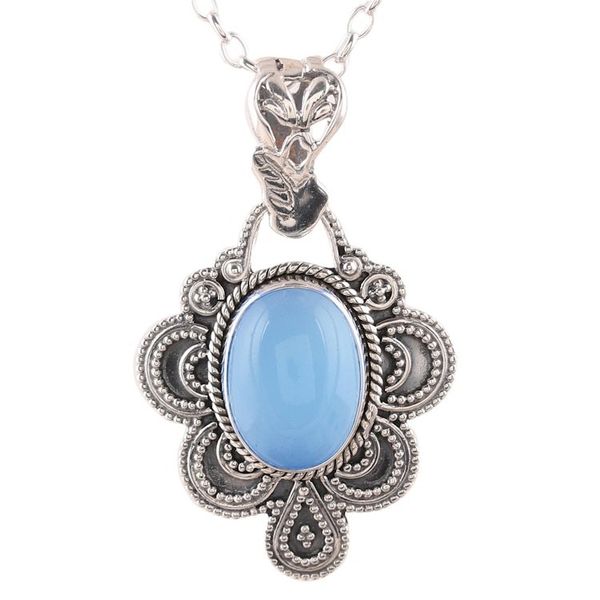 Alternate image for Handcrafted Antique Style Silver and Chalcedony Necklace Blue Antique Radiance