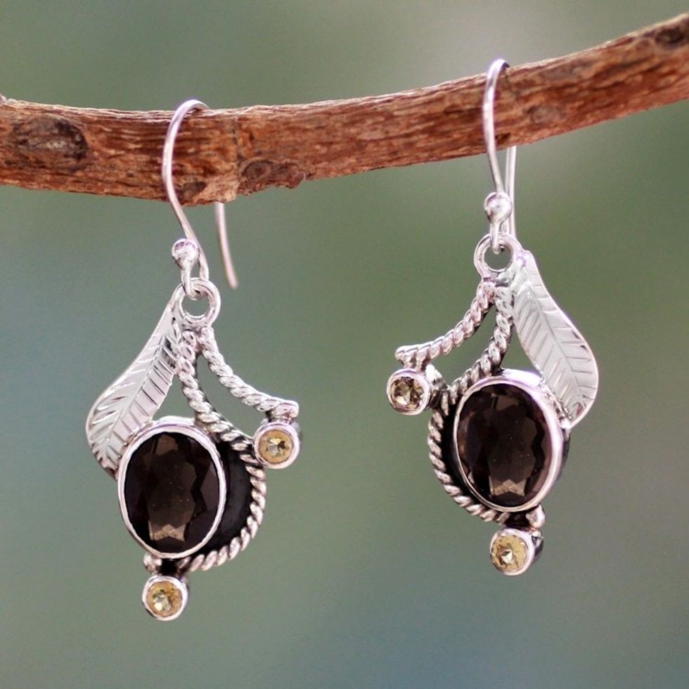 India Jewelry Smoky Quartz and Citrine Earrings 'Dew Blossom'
