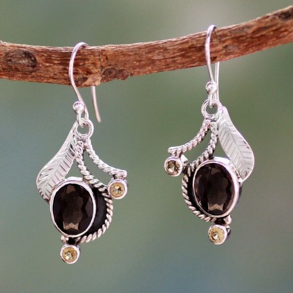 Alternate image for India Jewelry Smoky Quartz and Citrine Earrings Dew Blossom