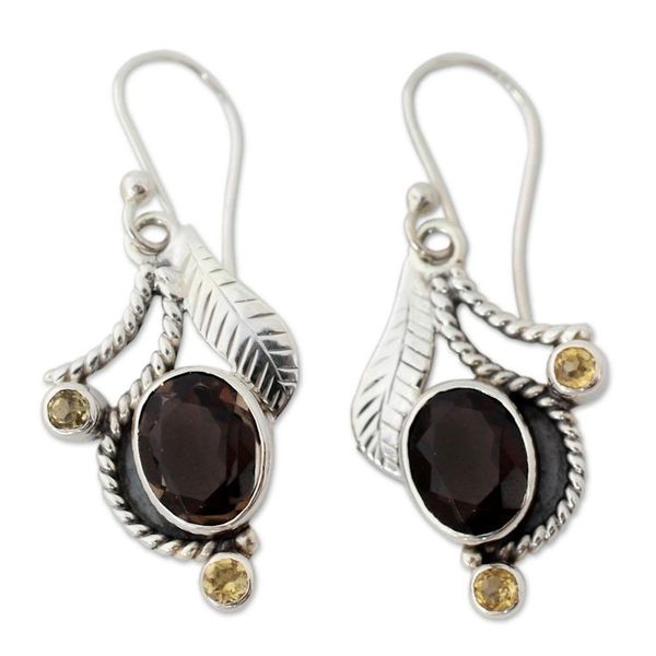 Alternate image for India Jewelry Smoky Quartz and Citrine Earrings Dew Blossom