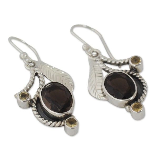 Alternate image for India Jewelry Smoky Quartz and Citrine Earrings Dew Blossom