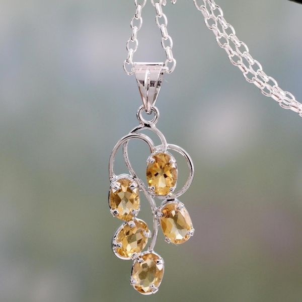 Alternate image for Rhodium Plated 925 Silver and Citrine Pendant Necklace Sunshine Harmony