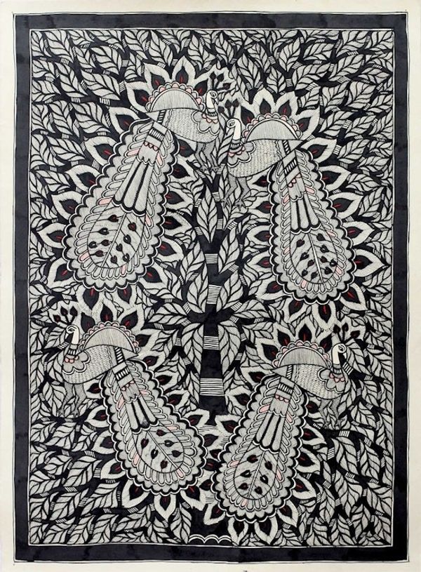 Image for Madhubani Style Indian Folk Art Painting on Paper Love for Nature I