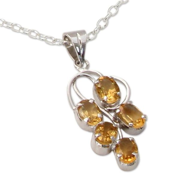 Alternate image for Rhodium Plated 925 Silver and Citrine Pendant Necklace Sunshine Harmony