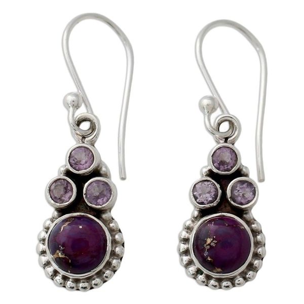 Alternate image for Amethyst Sterling Silver Earrings with Composite Turquoise Petite Flowers