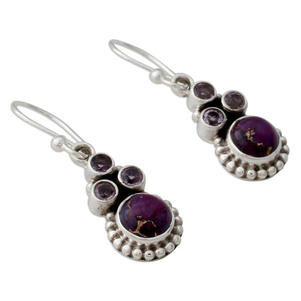 Alternate image for Amethyst Sterling Silver Earrings with Composite Turquoise Petite Flowers