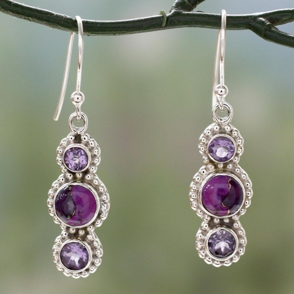 Sterling Silver and Amethyst Dangle Earrings from India 'Dream in Purple'