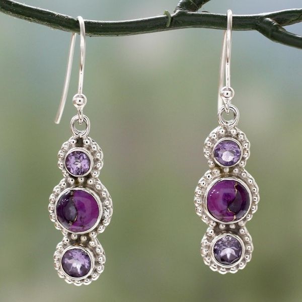 Alternate image for Sterling Silver and Amethyst Dangle Earrings from India Dream in Purple