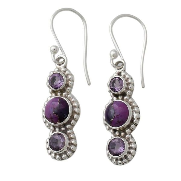 Alternate image for Sterling Silver and Amethyst Dangle Earrings from India Dream in Purple