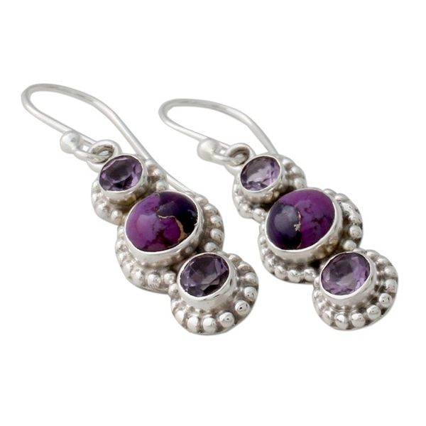 Alternate image for Sterling Silver and Amethyst Dangle Earrings from India Dream in Purple