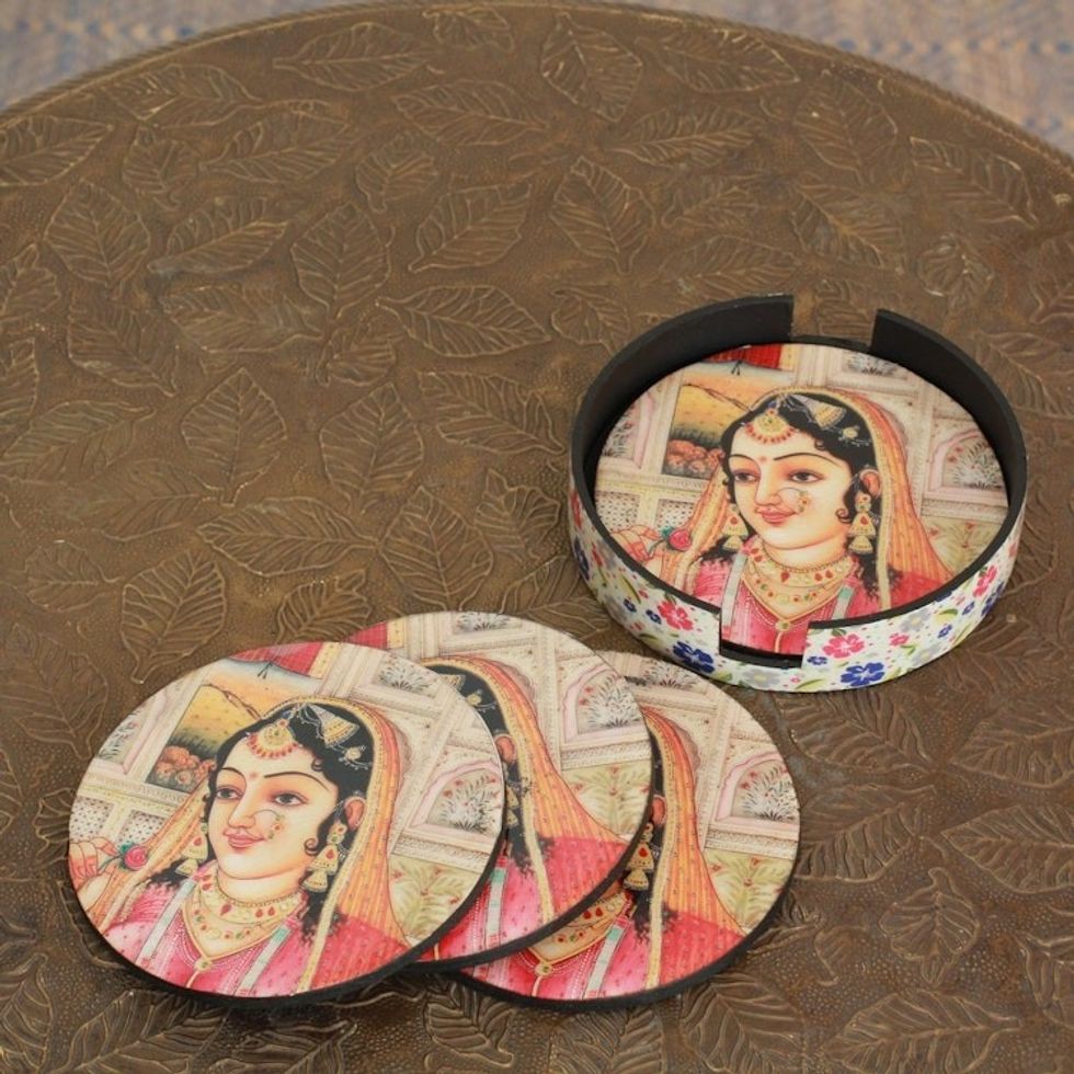 Indian Princess Coasters and Holders set of 4 'Mughal Muse'