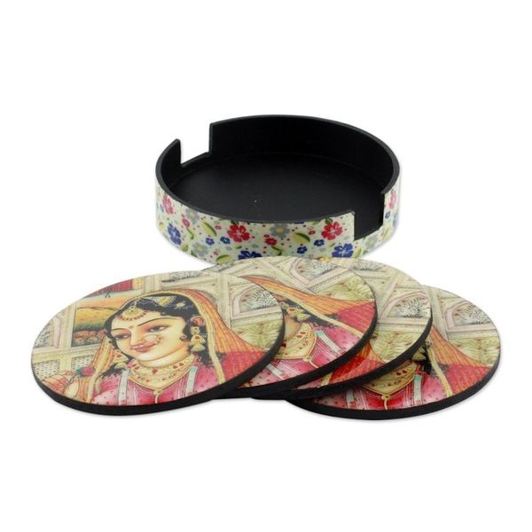 Alternate image for Indian Princess Coasters and Holders set of 4 Mughal Muse