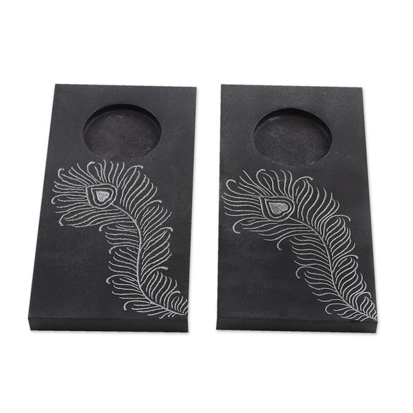 Alternate image for Pair of Handcrafted Soapstone Tealight Holders from India Peacock Flame