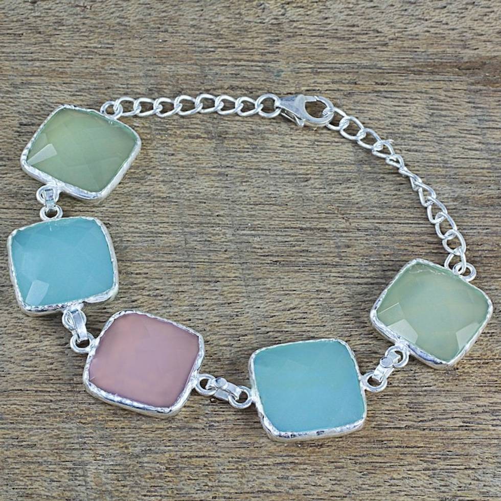 Hand Made Multicolored Onyx Link Bracelet from India 'Colorful Allure'