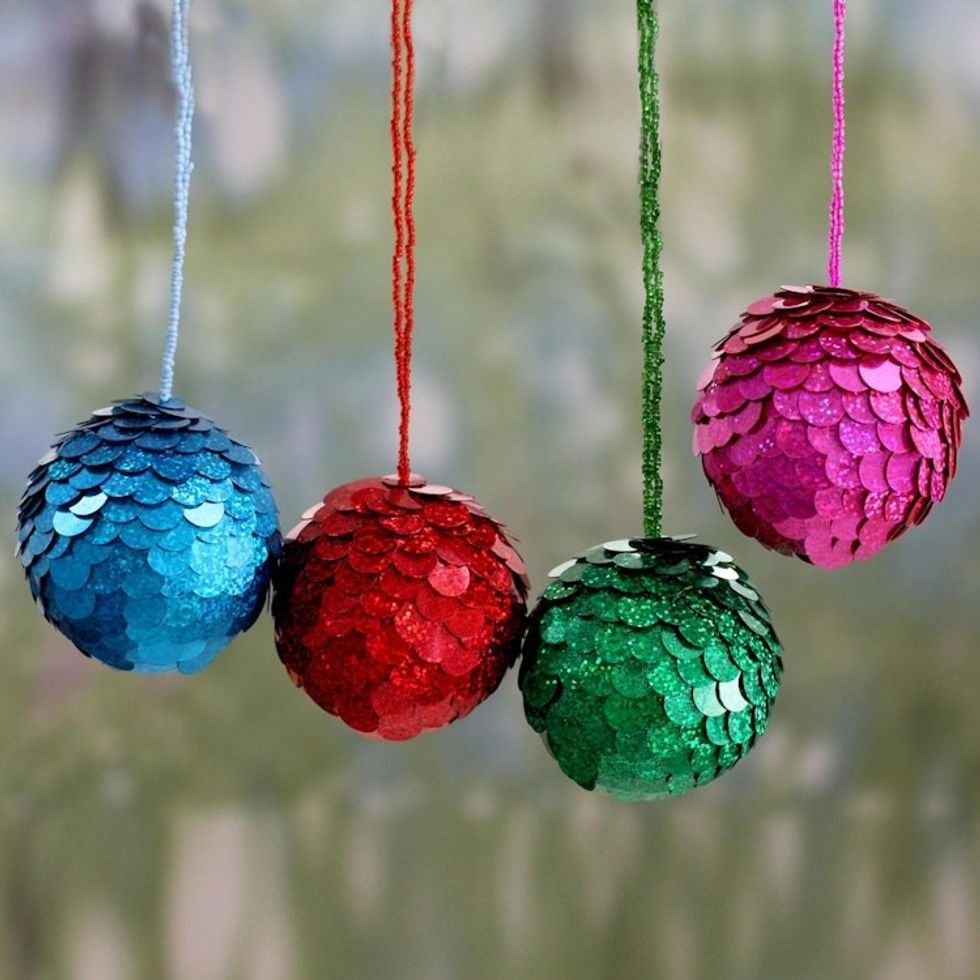 Hand Crafted Holiday Ornaments in Bright Colors Set of 4 'Sparks of Christmas'