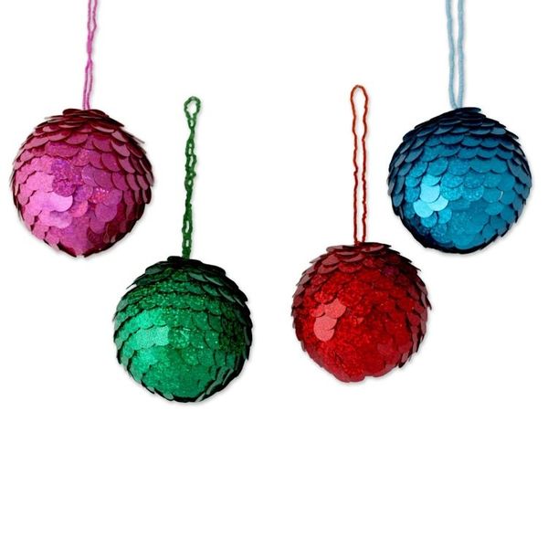 Alternate image for Hand Crafted Holiday Ornaments in Bright Colors Set of 4 Sparks of Christmas
