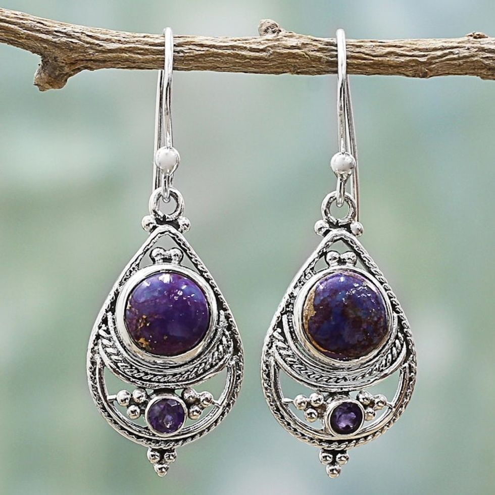 Amethyst Composite Turquoise Dangle Earrings from India 'Wise Purple'