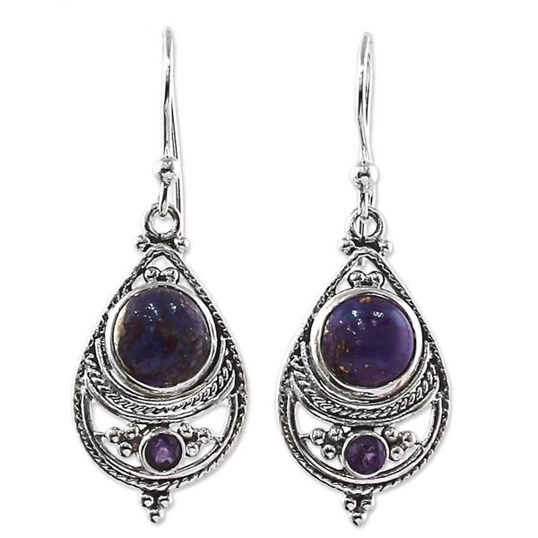 Alternate image for Amethyst Composite Turquoise Dangle Earrings from India Wise Purple
