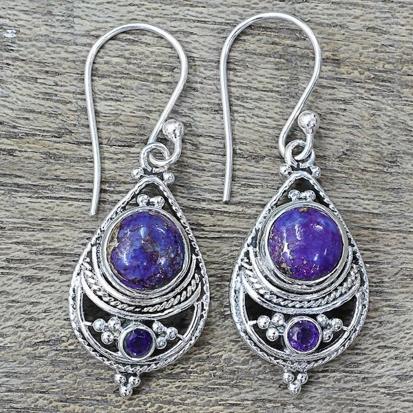 Alternate image for Amethyst Composite Turquoise Dangle Earrings from India Wise Purple