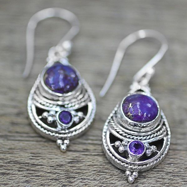 Alternate image for Amethyst Composite Turquoise Dangle Earrings from India Wise Purple