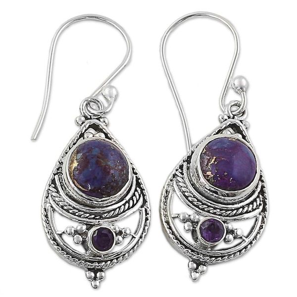 Alternate image for Amethyst Composite Turquoise Dangle Earrings from India Wise Purple