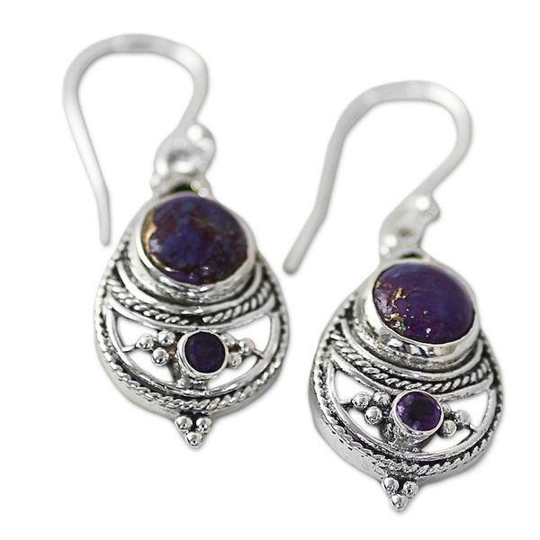 Alternate image for Amethyst Composite Turquoise Dangle Earrings from India Wise Purple