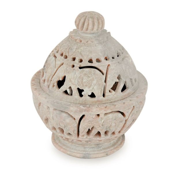 Alternate image for Indian Elephant Theme Hand Carved Soapstone Decorative Jar Elephant Parade