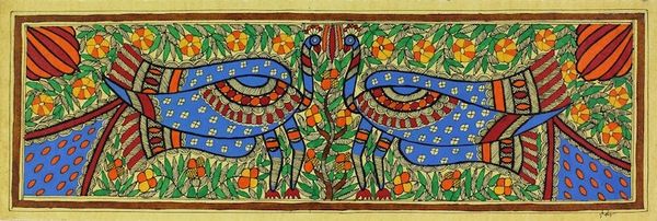 Image for Madhubani Peacock Painting with Natural Dyes Peacock Dance II
