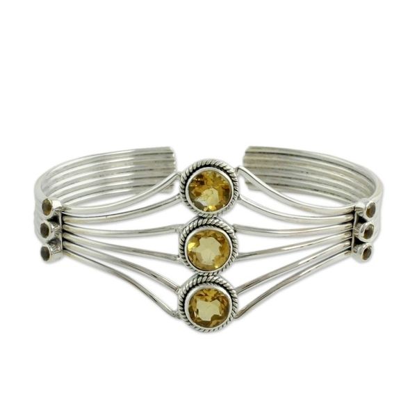 Alternate image for Modern Sterling Silver and Faceted Citrine Cuff Bracelet Glamour