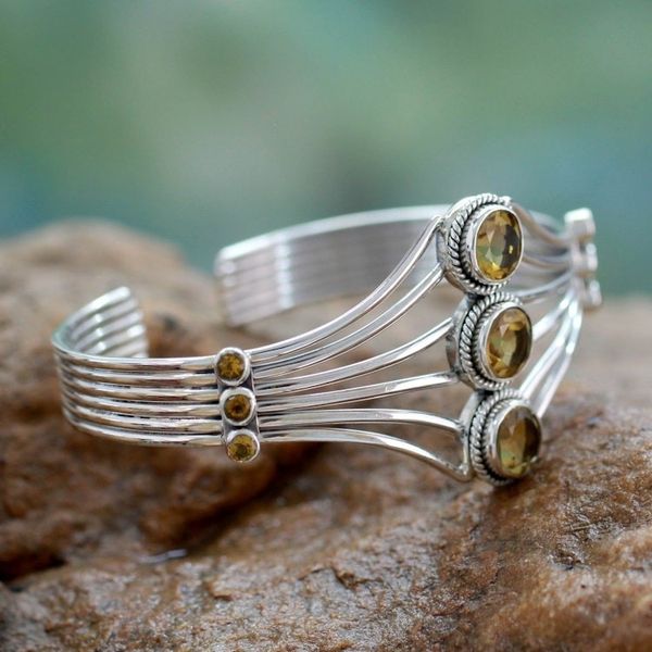 Alternate image for Modern Sterling Silver and Faceted Citrine Cuff Bracelet Glamour