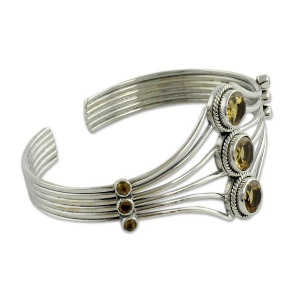 Alternate image for Modern Sterling Silver and Faceted Citrine Cuff Bracelet Glamour