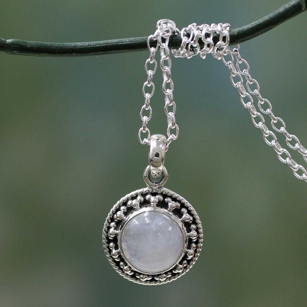 Alternate image for Rainbow Moonstone Jewelry Indian Sterling Silver Necklace Lavish Moon
