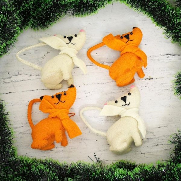 Alternate image for Set of 4 Handmade Feline Ornaments from India Crazy Cats