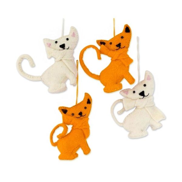 Alternate image for Set of 4 Handmade Feline Ornaments from India Crazy Cats