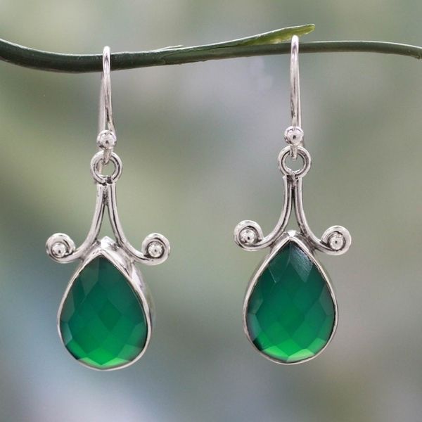 Alternate image for Sterling Silver and Green Onyx Hook Earrings Himalaya Muse