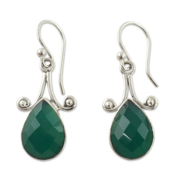 Alternate image for Sterling Silver and Green Onyx Hook Earrings Himalaya Muse